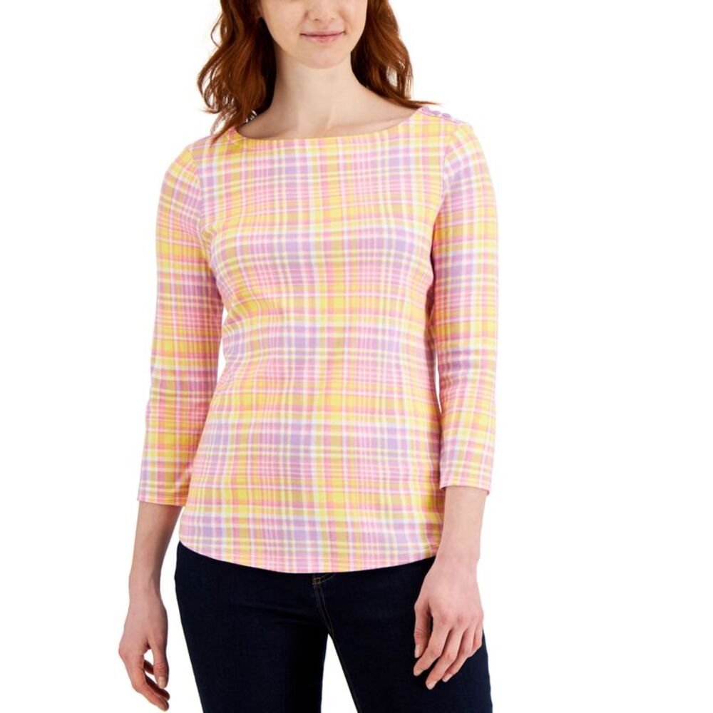 Charter Club Printed 3/4 Sleeve Boat Neck Top